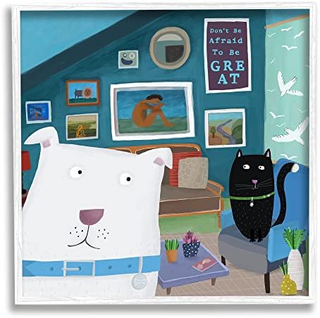 Stuple Industries биде мотивациска фраза семејство миленичиња мачка куче бела врамена wallидна уметност, 17 x 17, мулти-боја