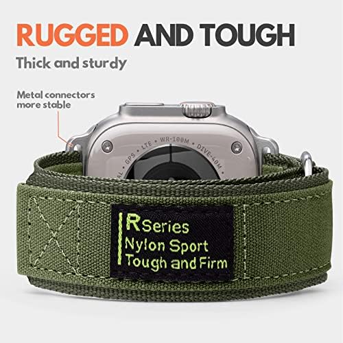 Daqin Rugged Nylon Tactical Band компатибилен со Apple Watch Band 49mm 44mm 45mm 42mm за мажи, прилагодлива ткаени трајни спортови на спортот за Apple Watch Ultra Band Iwatch Series 8 7 6 5 4 3 2 SE