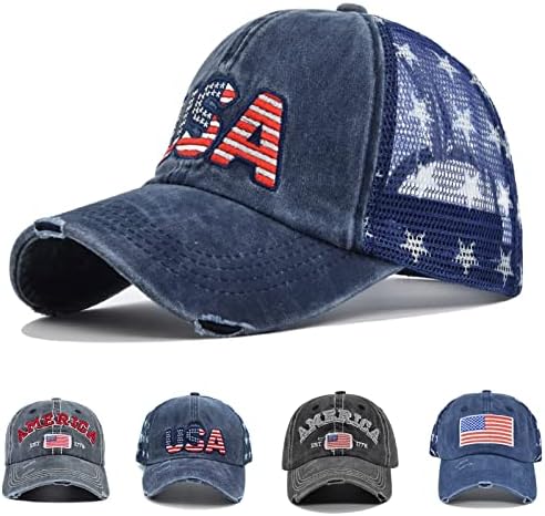 Американски знаме капачиња патриотски гроздобер прилагодлива капа за камиони за бејзбол за жени жени