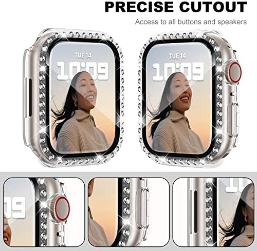 Дабаоза компатибилен за заштитник на екранот на Apple Watch со Bumper Case SE Series 8 7 6 5 4 3 2 1 Bling Women Girls Crystal Sparkly Diamond Protective Cover For Iwatch