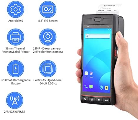 Xixian PDA терминал, рачен POS приемни печатач Android 9.0 PDA терминален поддршка Глобален систем на позиција 4G WiFi BT комуникација со 5,5 инчен екран на допир на допир 58мм печатењ