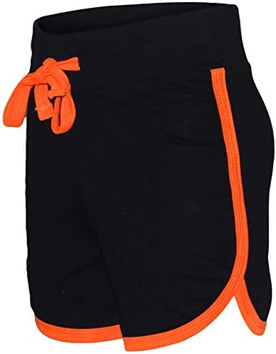 Деца девојки кратки памучна салата спорт црна и неон портокалова летна жешка панталона