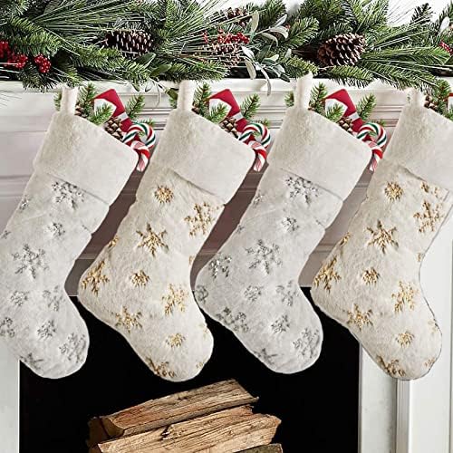 Божиќни вреќи за бесење -17,7in Бели Божиќни порибни порибни божиќни чорапи за божиќни чорапи