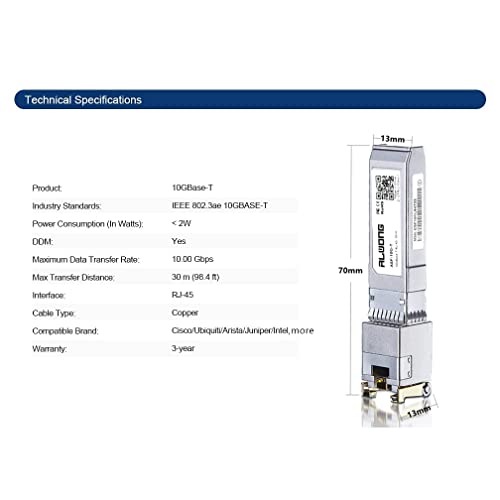 10GBase-T RJ45 SFP+ модул, 10G SFP+ RJ-45 бакар предавател за Cisco SFP-10G-T-S, Ubiquiti unifi UF-RJ45-10G, со кабел за LAN на CAT7 0GBPS [црна] [црна]