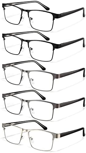 Гаоје 5-Пакет Сини Светлосни Очила За Читање Мажи Жени - Правоаголни Читачи На Метални Рамки-Блокирање На Компјутерски Игри УВ400 Јасна Леќа