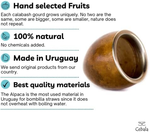 Цебала | Премиум јерба мате куп - уругвајски колега-Вклучува никел сребрена бомбила слама и калабаш мате куп