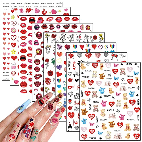 8 чаршави сакаат налепници за уметност со срцев нокти со 18 чаршави шарени налепници за уметност за нокти