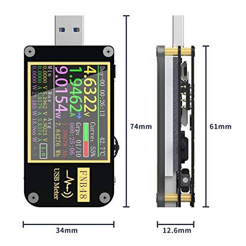 Мерач на напон на напон на тестер за тестер на Goupchn, FNB48 PD Trigger Тековен волтметар USB тестер PPS PPS Тестер за капацитет на протокол за брзо полнење