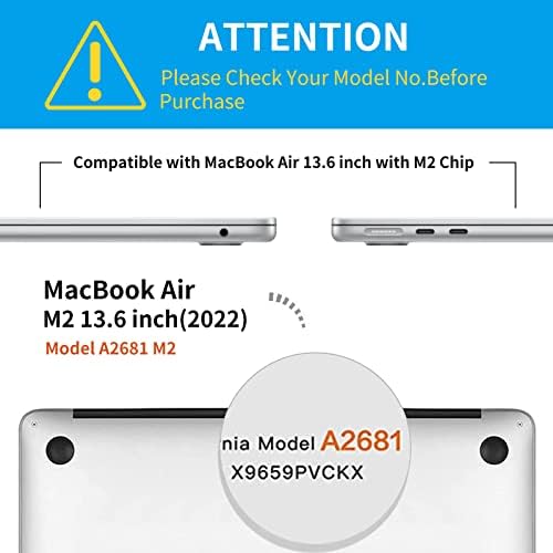 Zentiky компатибилен со MacBook Air 13,6 инчен случај, M2 2022 Model A2681, Пластична тврда школка кутија и тастатура за покривање и филм на екранот за нов M2 Mac Air 13,6 инчи, кристално чист