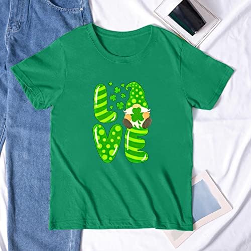 Chirtsенски кратки ракави кошули Свети Патрик маица екипаж на екипажот лабава обична маичка loveубов со срцев печатење детелина, блуз, блуз