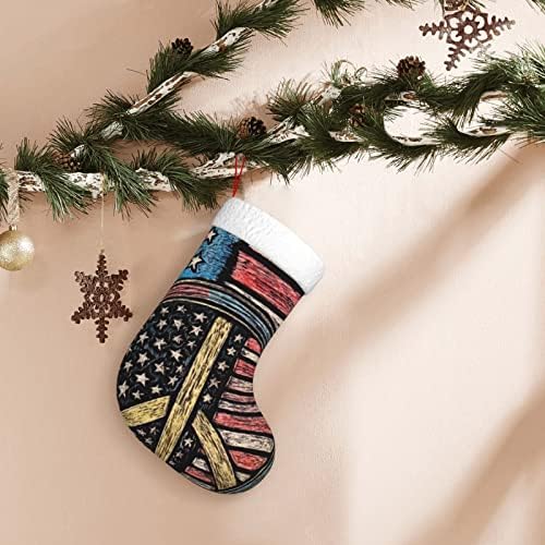 QG ZZX Американско знаме за мировно знак Божиќно порибување Божиќни чорапи камин што виси чорап 18 инчи за одмор