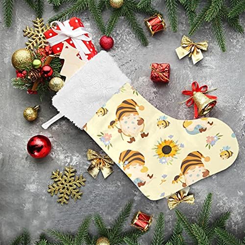 Алаза Божиќни чорапи пчели и гноми класични персонализирани големи декорации за порибување за семејни сезонски празници Декор 1 пакет, 17,7 ''