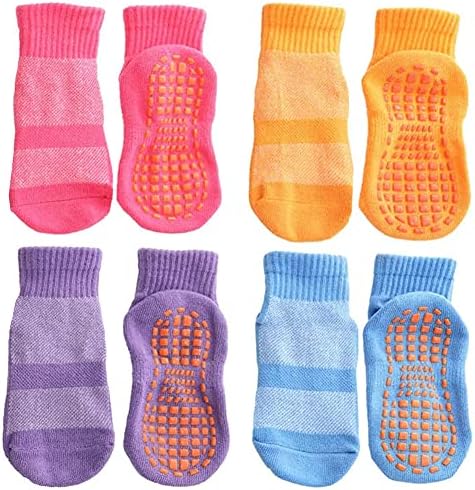 Есрол анти -лизгачки чорапи Девојки девојчиња Момци Трамполин чорапи за деца најголемиот дел од 4 пара