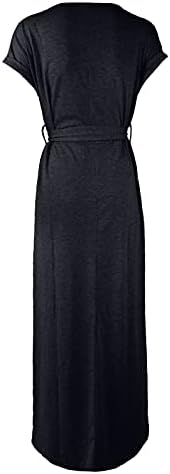 Долги фустани на Nokmopo за жени формална обична цврста боја со долга ракава лента тенок неправилен фустан