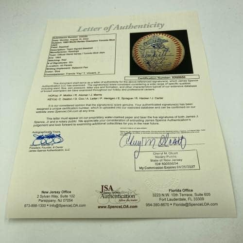 1993 година во Торонто Блу ​​aysејс екипа на Светски серии, потпишан В.С. Бејзбол JSA COA - Автограмирани бејзбол