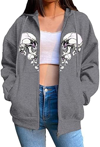 Ubst жени y2k zip up ooldies графички печатени преголеми џемпери гроздобер долги ракави харајуку јакни улична облека