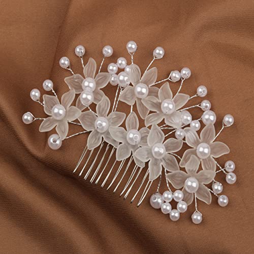 Едноставен бел цвет бисер рачно изработени додатоци за коса со чешел за коса за жени и девојчиња