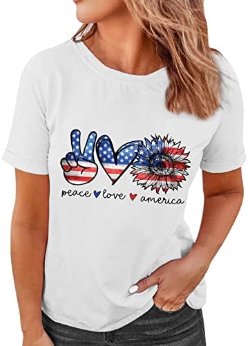 4-ти јули маички со маици за жени кратки ракави против вратот Туника врвови во САД, ленти за знаме на знамето, патариотска кошула Туника на врвови