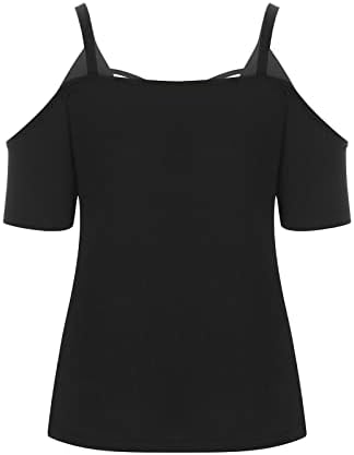 Надвор од рамото Велигденска кошула за жени со кратки ракави со кратки ракави со вратот со вратот, печатени обични блузи, вкрстени каишници на врвот на врвот