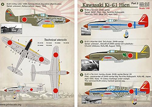 Влажна декларација за Kawasaki Ki-61 Hien Part-2, Decals 1/48 Scale Scale Scale 48-135 Влажни декорации за авиони