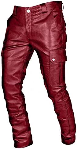 Машка премија кожни панталони есенски зимски панк стил тенок вклопувачки ултра ултра-висока текстура џеб улична панталона панталони
