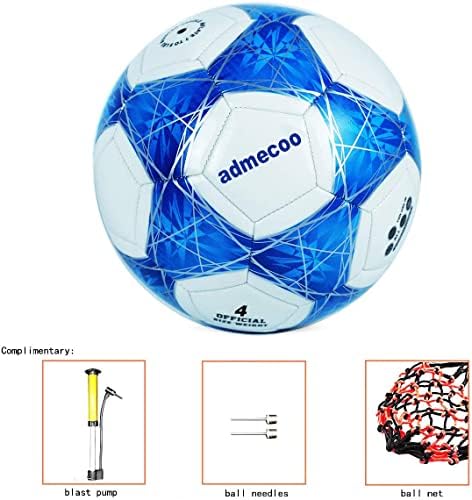 Admecoo осветли фудбалска топка сјај во темната фудбалска топка со големина 4/5 со игли и пумпа топка за мажи за млади и ноќни игри за возрасни