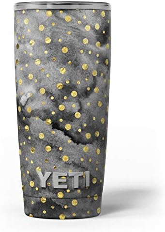 Дизајн Скинц црна и златна акварела Полка точки - Комплет за винил за завиткување на кожата компатибилен со чашите за ладилни ладилни текови на Јети Рамблер
