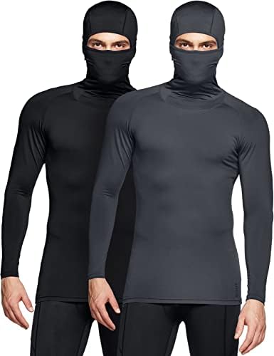 Кошули за термичка компресија на Атлио со худи, долги ракави зимски спортови слој на врвот, активна кошула за трчање