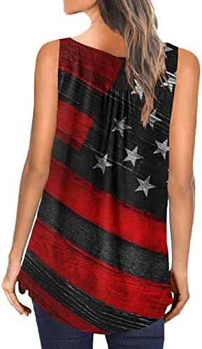Хенли резервоарот врвови долга должина за жени лабави фларен кошули САД со знаме за печатење на знамето, проточна туника, врвна летна кошула за блуза