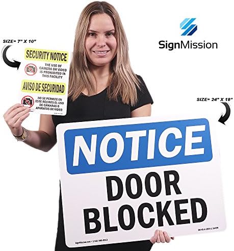 Знак за известување ОСХА - Вратата е блокирана не влез | Цврст пластичен знак | Заштитете ја вашата деловна активност, градилиште, магацин и област на продавница | На?
