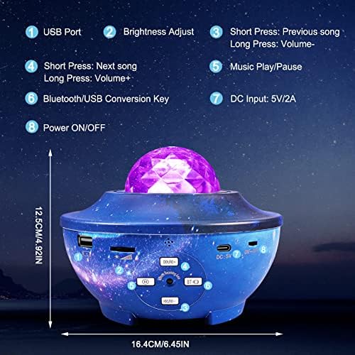 Starвезден проектор, oyојкабин Галакси Проектор LED океански бран ноќно светло со Bluetooth звучник, далечински управувач во боја на бојата што се менува на Skyвездата Скај С