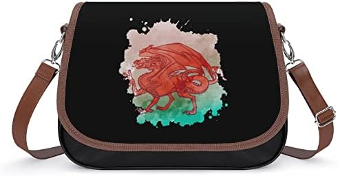 Велшкиот црвен змеј кожен змеј со средно рамо за чанти од лесен вкрстен торби со каиш