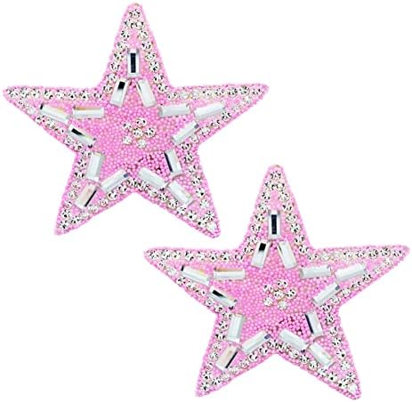 2-тина розова кристална ринестон со пет точки во форма на starвезда на лепенка, вештачка дијамантска значка за фармерки, јакна, торби