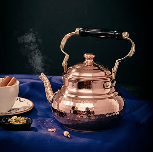 Деммекс Дебели 1мм дебел зачукуван од бакарен чај од тенџере со тенџере со чај, 1,6-кварт