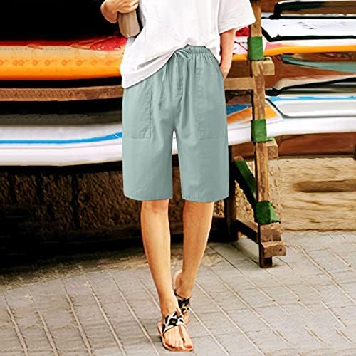 Чиста боја во Бермуда шорцеви за жени должина на коленото летни обични шорцеви со дрес со длабоки џебови салон за долги шорцеви салата шорцеви