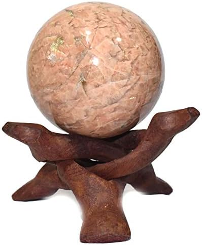 Исцелување4U сфера праска месечина со големина 2-2,5 инчи и една дрвена топка стојат природна кристална топка сфера Васту Реики Чакра заздравување