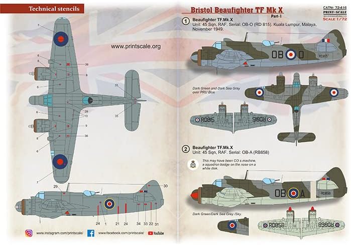 Скала за печатење 72-416 - 1/72 Бристол Beaufighter MK.X Дел 1, Влажна декларација на авиони