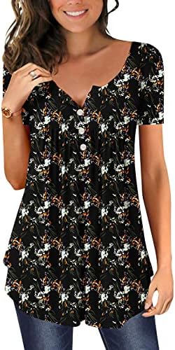 Дами кратки ракави памучни цветни графички обични лабава лабава вклопена опуштена маичка со блуза - маичка за вратот за тинејџери за тинејџери