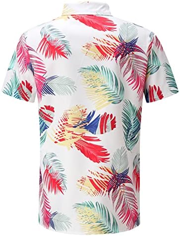 Машки цветни кошула со кратки ракави, случајно цветно копче за цветно печатење надолу на хавајската кошула, лесна лапава блуза врвови