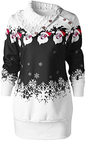 Грд Божиќен џемпер за жени Врзете боја фенси долги џемпери мода y2k рамо копче кукавички врат пулвер блуза