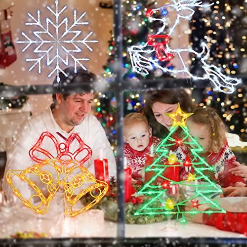 Божиќни прозорец силуета светла Декорации - 16in пакет од 4 знаци осветлена боја Дедо Мраз снежен снег на новогодишна елка за празник затворен