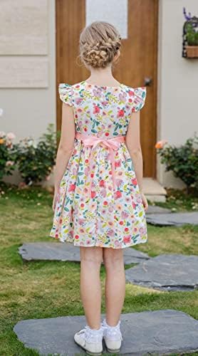 НАСМЕАНИ РОЗОВИ Мали Девојчиња Летен Фустан Памучен Возбудлив Ракав Цветен Печатен Партиски Фустан