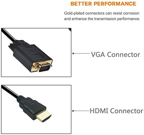 Peotriol HDMI до VGA кабел, 1080p HDMI машки до VGA машки M/M Видео конвертор кабел VGA адаптер компатибилен со десктоп HDMI, лаптоп, ДВД до 15 пински Д-под-под-под-под-под-под-под-под-под-