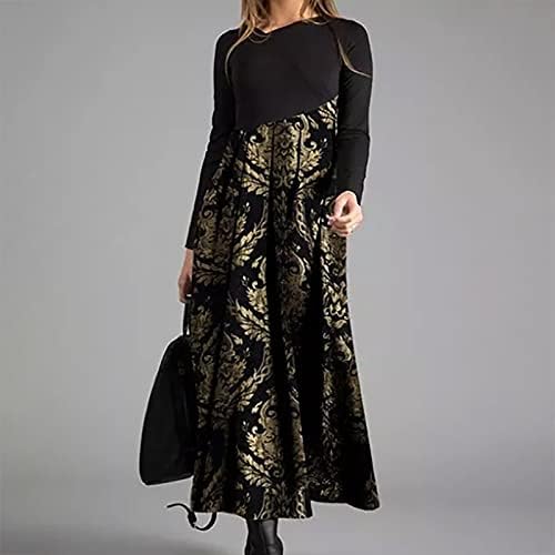 Нокмопо свадба гостин фустан есен и зимски обичен тенок долги печатени фустани со долги ракави