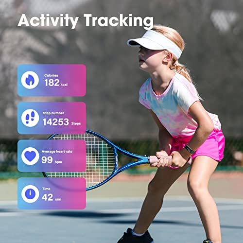 Eurans Kids Fitness Tracker за момчиња девојчиња тинејџери, дневен трагач за водоотпорна активност со монитор за отчукувања на срцето и спиење, алармен часовник, калориски бро?