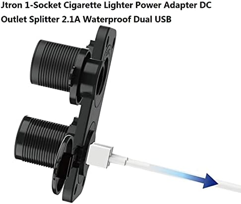 JTRON 1-приклучок за цигари за цигари Полесен адаптер за напојување DC Splitter 2.1A Водоотпорен двојно USB-слот за слот за RV Car Boat