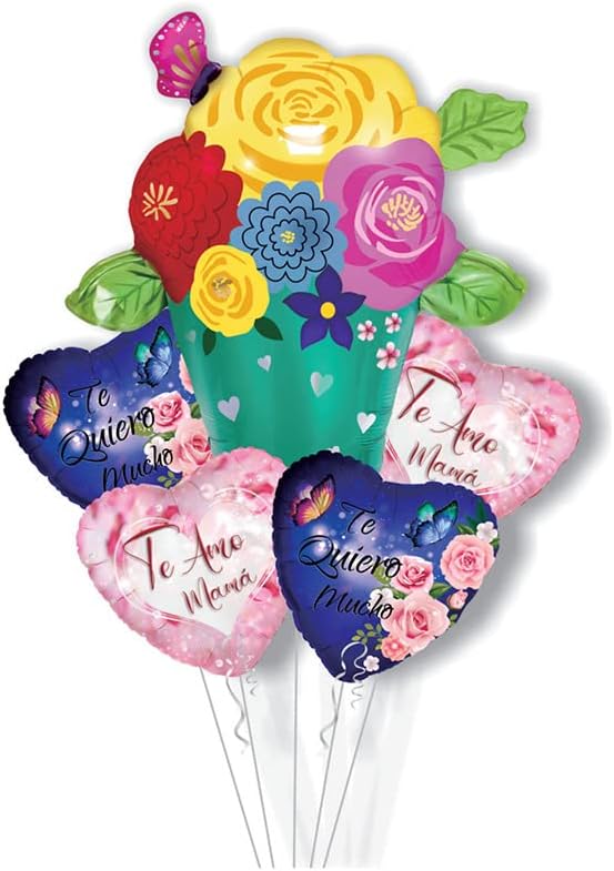 5 парчиња балони на мајката на мајката, балони со балони со срцеви балони со лента Фелиз Диа Мама Милар фолија хелиум балони, амо мама балони за среќни мајки Ден роде