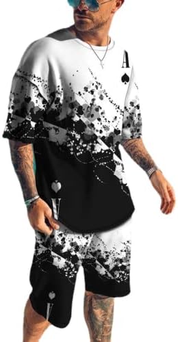 3Д покер кошула гроздобер графички маици мажјаци летни терени за 2 парчиња облека со 2 парчиња облека