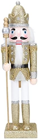 Колекционерска дрвена Божиќна оревче, украс за златна сјајна оревче за оревче за оревче за кукли или полици за десктоп полици