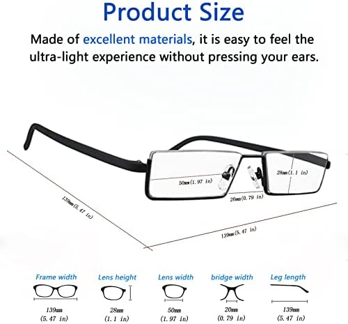 Yijia-Young Правоаголна половина рамка за читање очила Тенок џеб читатели со анти-сина светлина за клип со пенкало